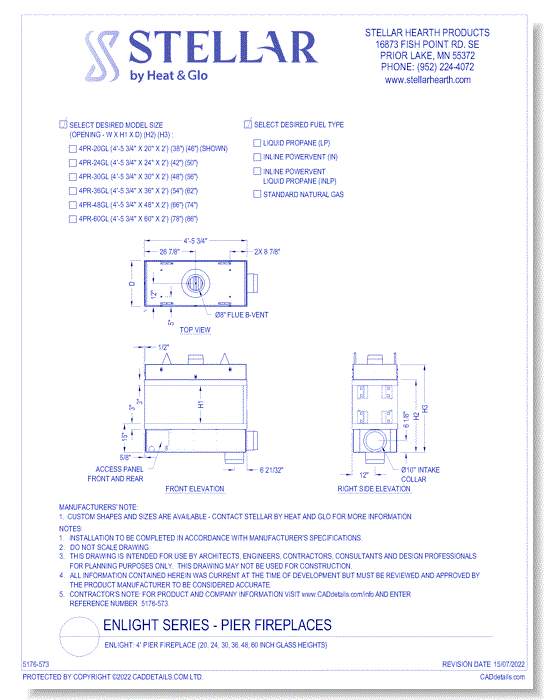 Enlight: 4' Pier Fireplace (20, 24, 30, 36, 48, 60 Inch Glass Heights)