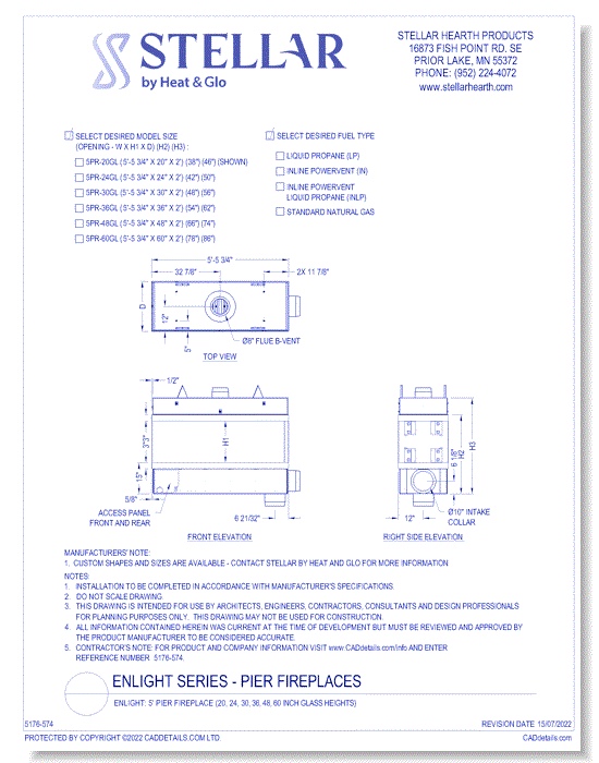 Enlight: 5' Pier Fireplace (20, 24, 30, 36, 48, 60 Inch Glass Heights)