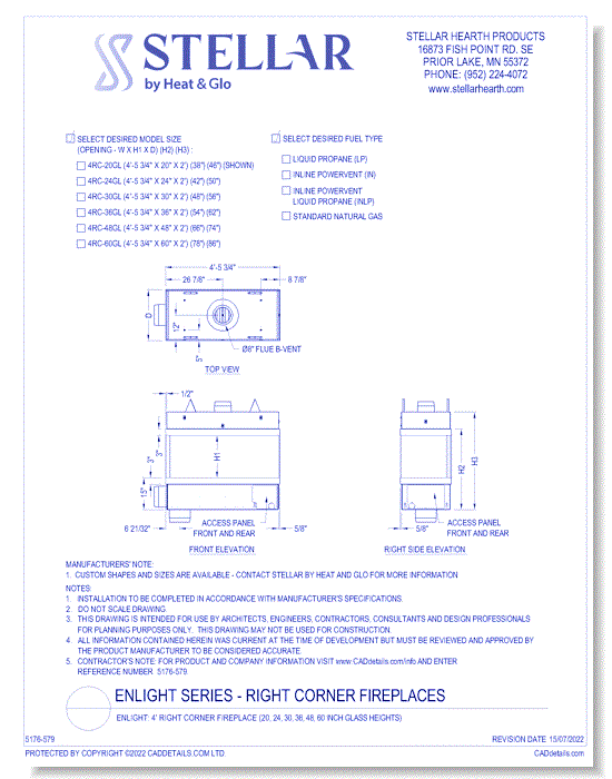 Enlight: 4' Right Corner Fireplace (20, 24, 30, 36, 48, 60 Inch Glass Heights)