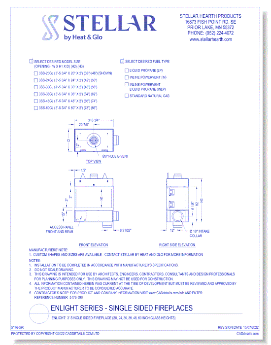 Enlight: 3' Single Sided Fireplace (20, 24, 30, 36, 48, 60 Inch Glass Heights)