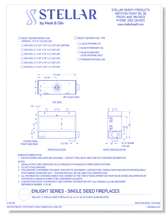 Enlight: 5' Single Sided Fireplace (20, 24, 30, 36, 48, 60 Inch Glass Heights)