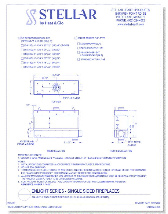 Enlight: 6' Single Sided Fireplace (20, 24, 30, 36, 48, 60 Inch Glass Heights)