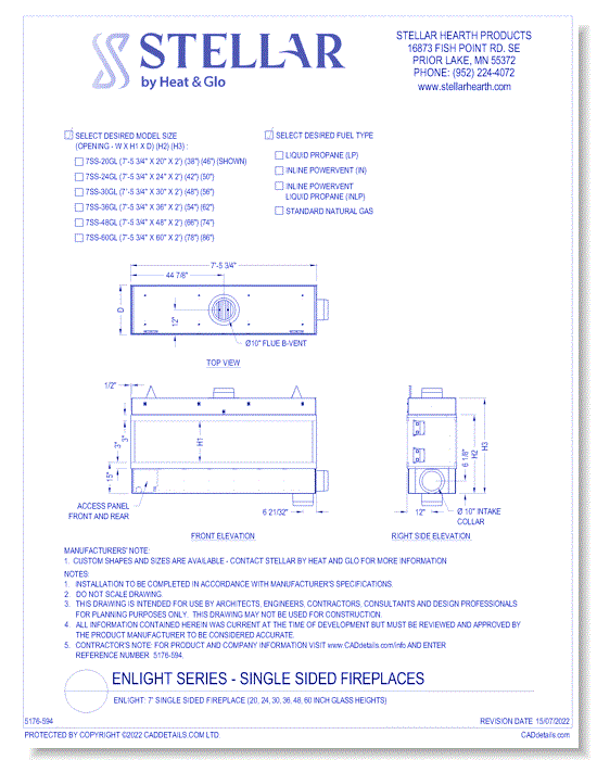 Enlight: 7' Single Sided Fireplace (20, 24, 30, 36, 48, 60 Inch Glass Heights)