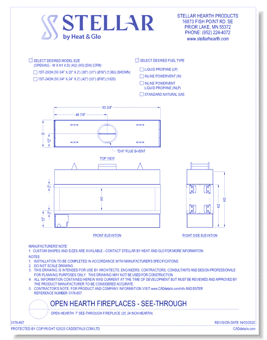 Open Hearth: 7' See-Thru Fireplace (20, 24 Inch Glass Heights)