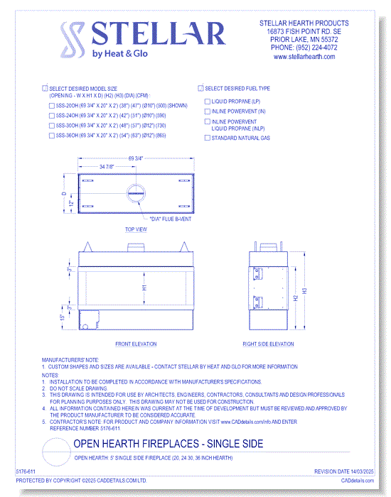 Open Hearth: 5' Single Side Fireplace (20, 24, 30, 36 Inch Glass Heights)