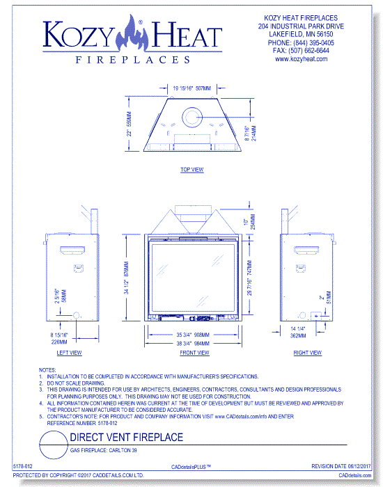 Gas Fireplace Carlton 39 Kozy Heat Fireplaces CADdetails