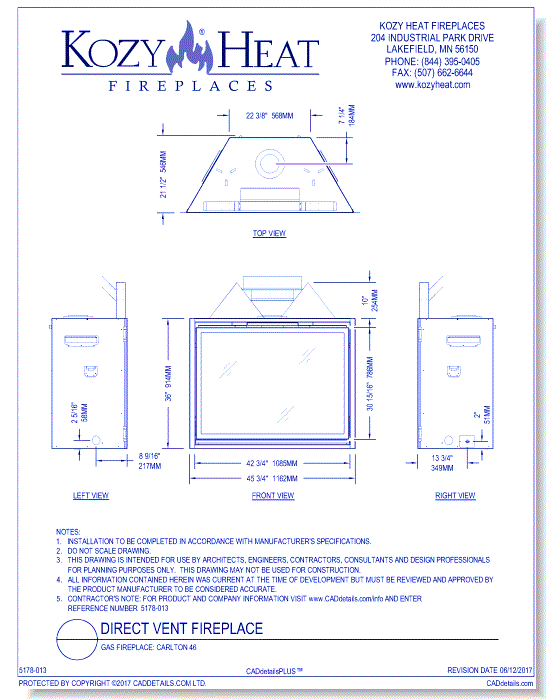 Gas Fireplace Carlton 46 Kozy Heat Fireplaces CADdetails