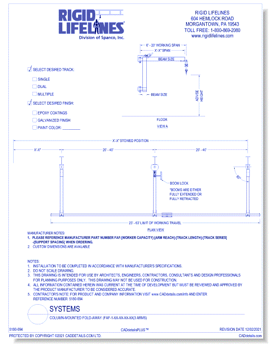 Column-Mounted Fold-Away (FAF-1-XX-XX-XX-XX(3 ARMS)