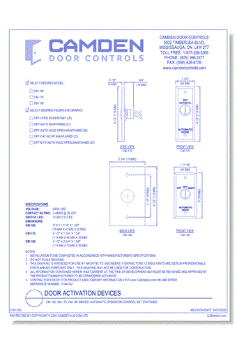  CM-160, CM-170, CM-180 Series: Automatic Operator Control Key Switches