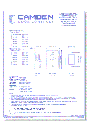 CM-1100 & CM-2000 Series: Flush Mount Key Switches - Cast Aluminum Faceplate