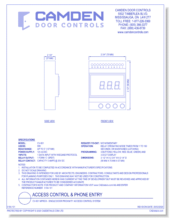 CV-601 MPROX: Single Door Proximity Access Control System