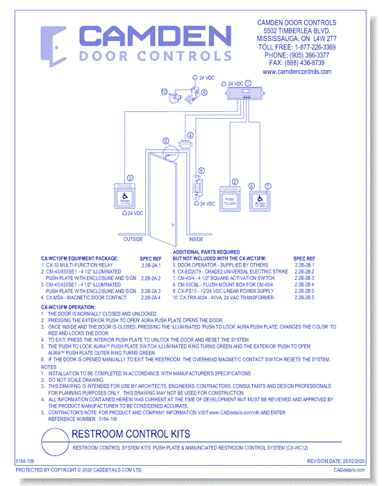 Barrier Free Restroom Control Kits: Push Plate & Annunciated Restroom Control System (CX-WC12)