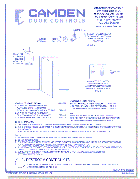 Emergency Call for Universal Restroom Kits: Maintained 'Press For Assistance' Push Button with Double Gang Switch/ Annunciator Combo (CX-WEC10K2)