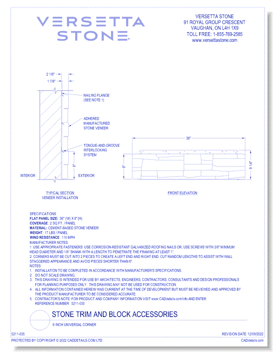 Stone Trim and Block Accessories: 8 Inch Universal Corner 