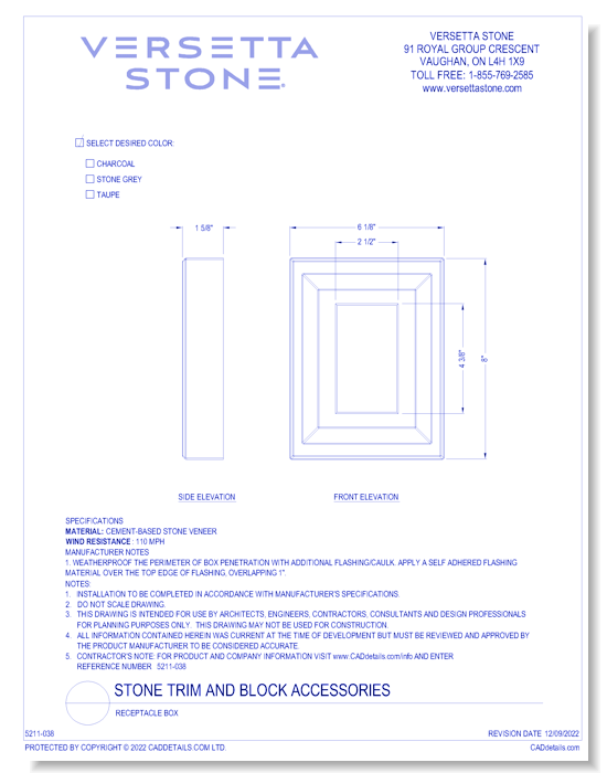 Stone Trim and Block Accessories: Receptacle Box