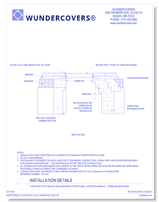 Cross-section Through Idealized Brick or Sectional Concrete Manhole - Corbelled Brickwork