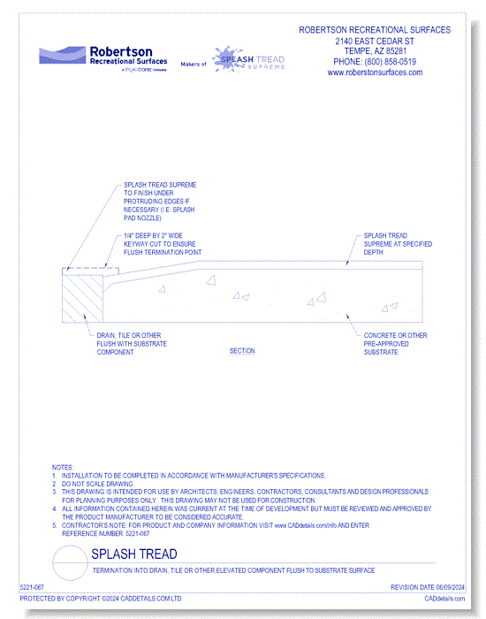 Termination Into Drain, Tile or Other Elevated Component Flush to Substrate Surface