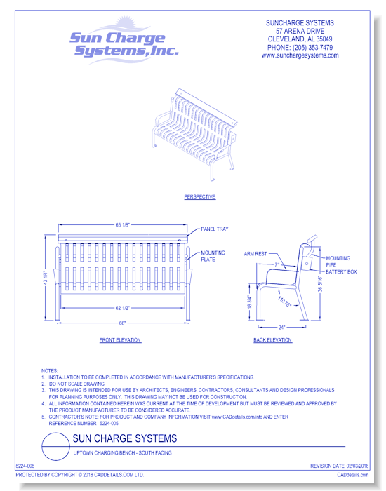 Sun Charge Systems: Uptown Charging Bench - South Facing