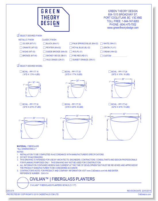 Civilian™ Fiberglass Planters: Bowls (CI1177)