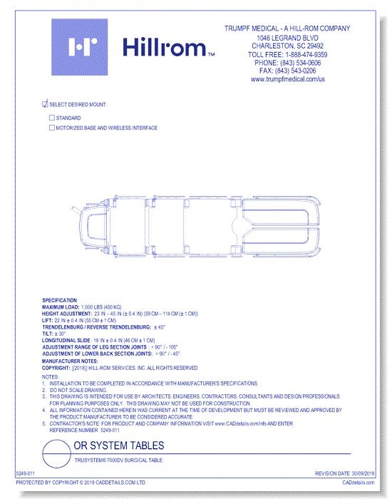 TruSystem® 7000dV Surgical Table CADdetails