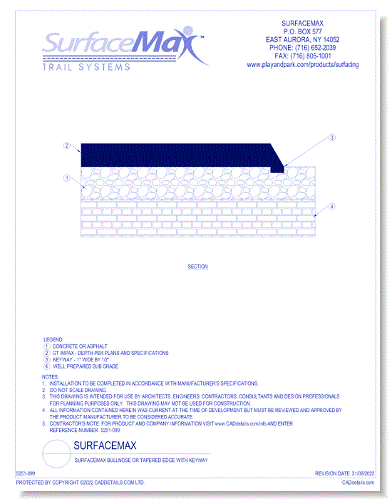 SurfaceMax Bullnose or Tapered Edge with KEYWAY