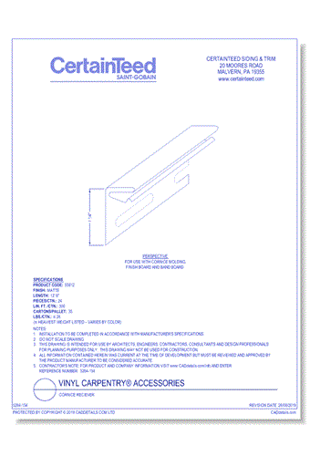 Vinyl Carpentry® Accessories: Cornice Reciever