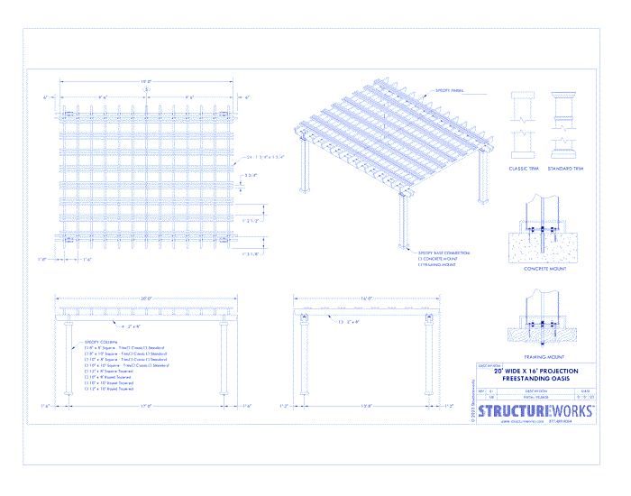 Oasis: 20' W X 16' P Freestanding Oasis Pergola