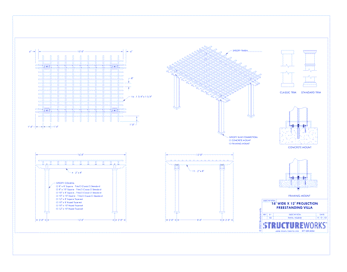 Villa: 16' W x 12' P Freestanding Villa Pergola