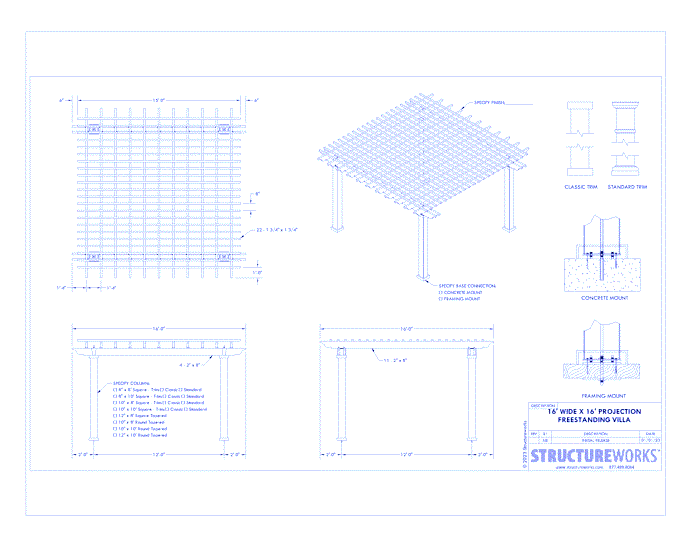 Villa: 16' W x 16' P Freestanding Villa Pergola