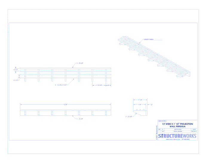 Fiberglass Wall Pergola: 12' W x 1' 10" P Fiberglass Wall Pergola