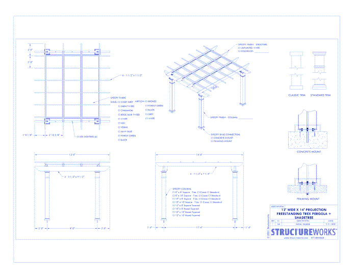 Trex Pergola + ShadeTree: 12' W x 14' P Freestanding Trex Pergola + ShadeTree Canopy