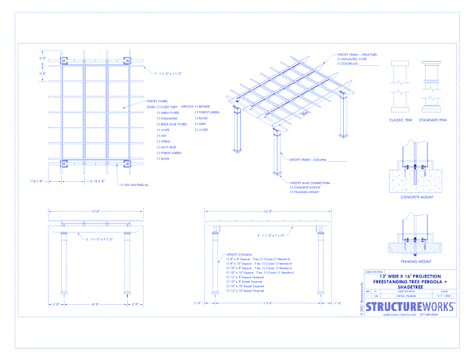 Trex Pergola + ShadeTree: 12' W x 16' P Freestanding Trex Pergola + ShadeTree Canopy