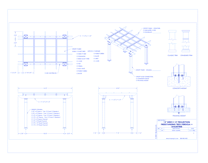 Trex Pergola + ShadeTree: 14' W x 10' P Freestanding Trex Pergola + ShadeTree Canopy