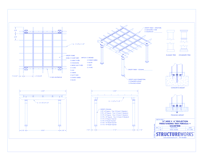 Trex Pergola + ShadeTree: 14' W x 14' P Freestanding Trex Pergola + ShadeTree Canopy