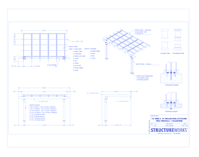 Trex Pergola + ShadeTree: 18' W x 10' P Attached Trex Pergola + ShadeTree Canopy