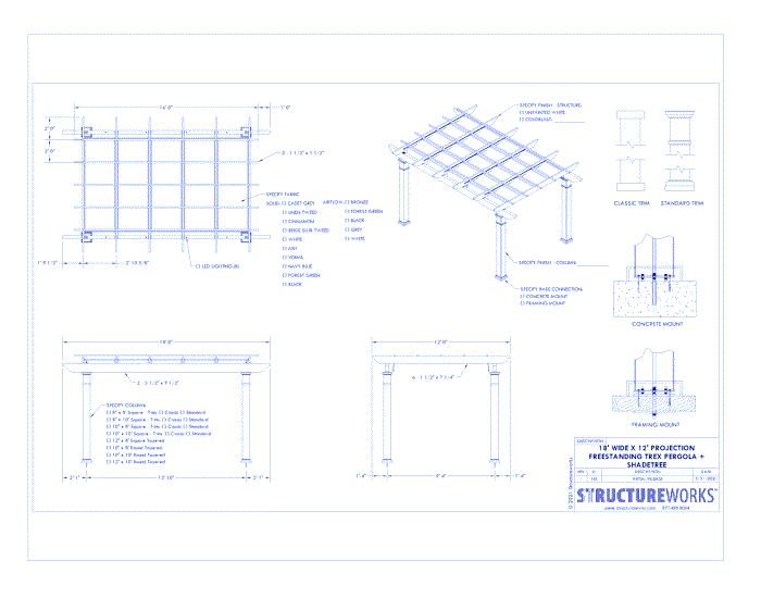 Trex Pergola + ShadeTree: 18' W x 12' P Freestanding Trex Pergola + ShadeTree Canopy