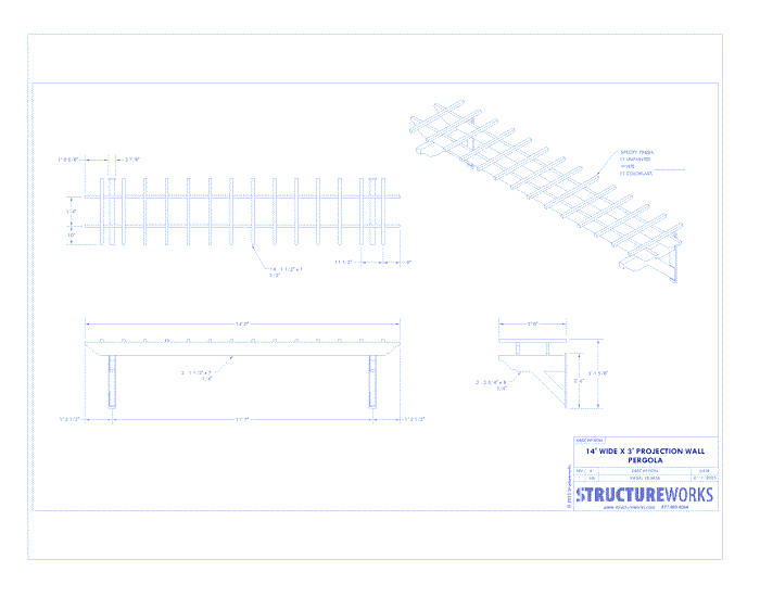 Trex Wall Pergola: 14' W x 3' P Trex Wall Pergola