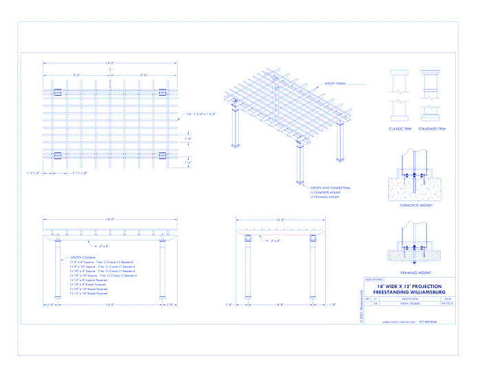 Williamsburg Pergola: 18' W x 12' P Freestanding Williamsburg Fiberglass Pergola