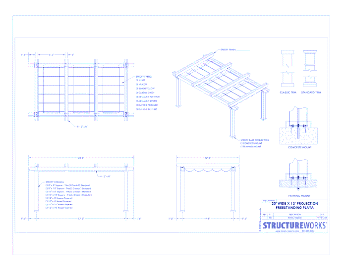 Playa: 20' W x 12' P Freestanding Playa Shade Structure