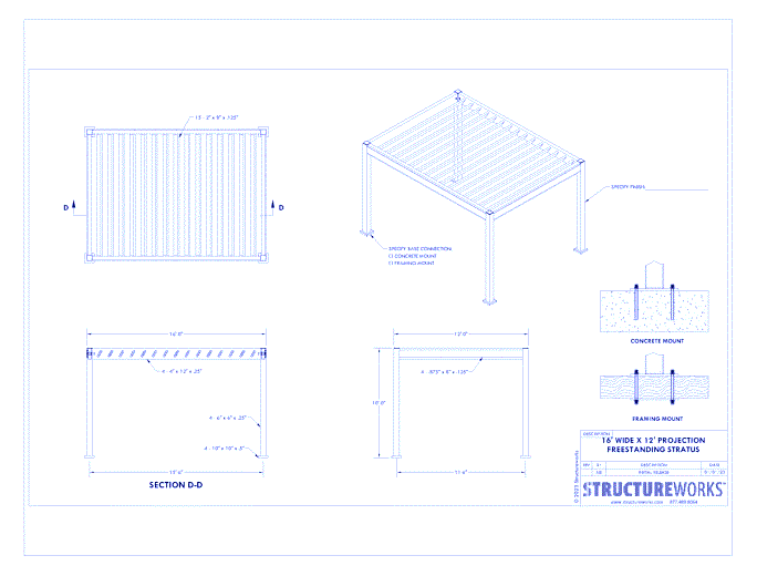 Stratus: 16' W x 12' P Freestanding Stratus Shade Structure