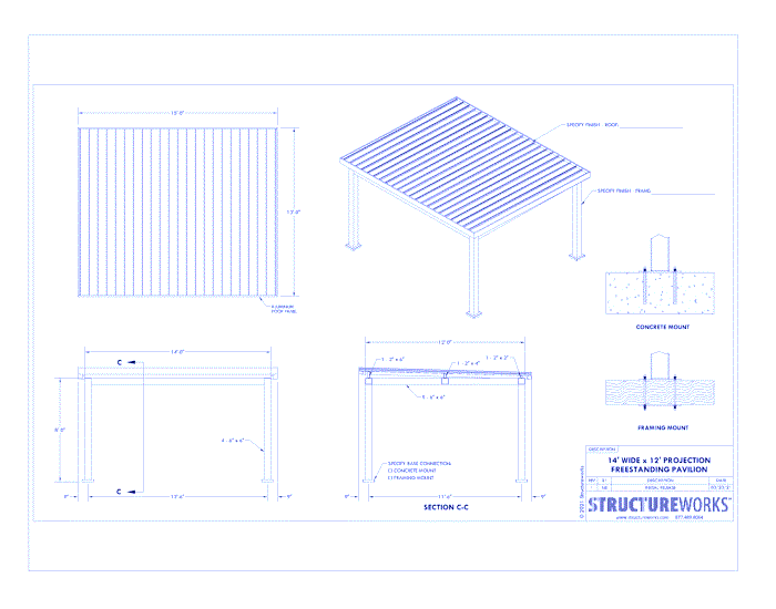 Trex Pergola Pavilion: 14' W x 12' P Freestanding Trex Pergola Pavilion