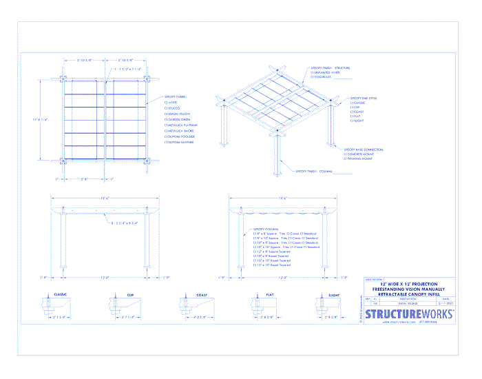 Trex Pergola Vision: 12' W x 12' P Freestanding Trex Pergola Vision - Manually Retractable Canopy