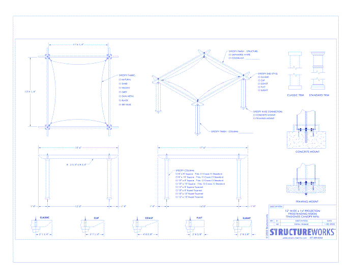 Trex Pergola Vision: 12' W x 14' P Freestanding Trex Pergola Vision - Tensioned Canopy