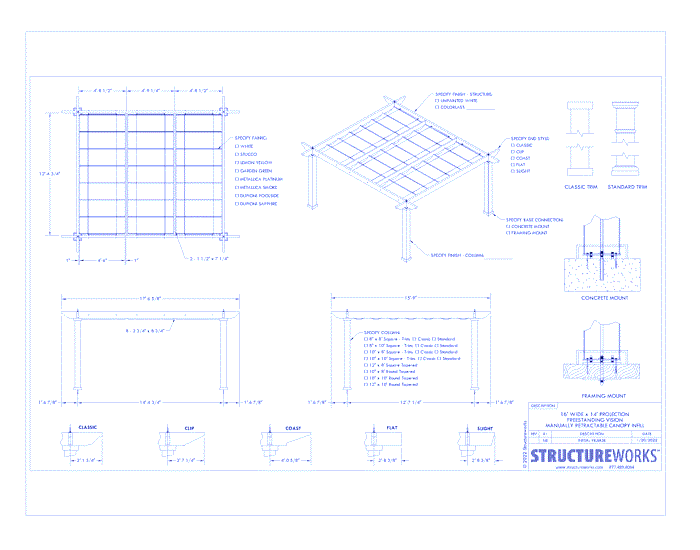 Trex Pergola Vision: 16' W x 14' P Freestanding Trex Pergola Vision - Manually Retractable Canopy