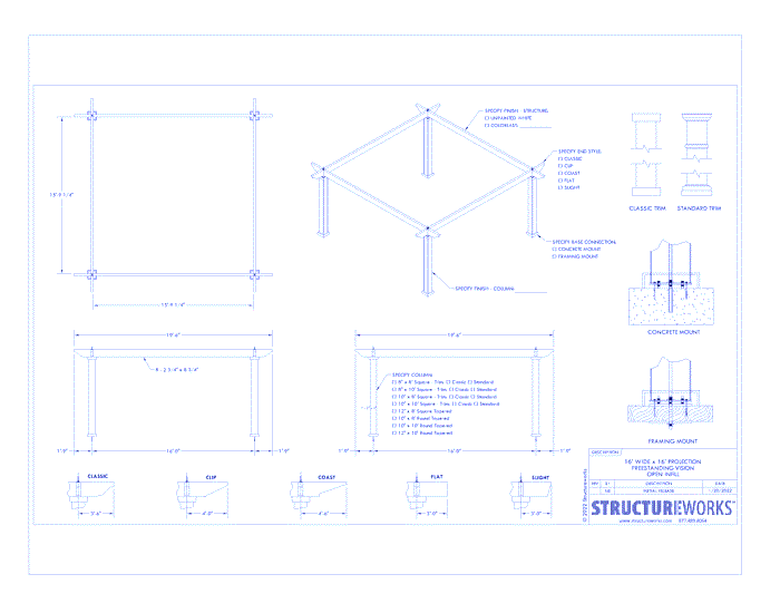 Trex Pergola Vision: 16' W x 16' P Freestanding Trex Pergola Vision - Open Infill