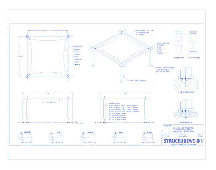 Trex Pergola Vision: 16' W x 16' P Freestanding Trex Pergola Vision - Tensioned Canopy