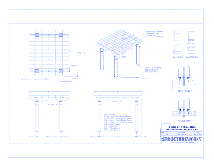 Trex Pergola: 10' W x 12' P Freestanding Trex Pergola