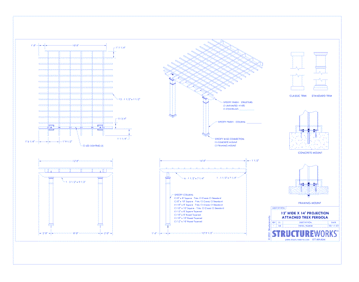 Trex Pergola: 12' W x 14' P Attached Trex Pergola