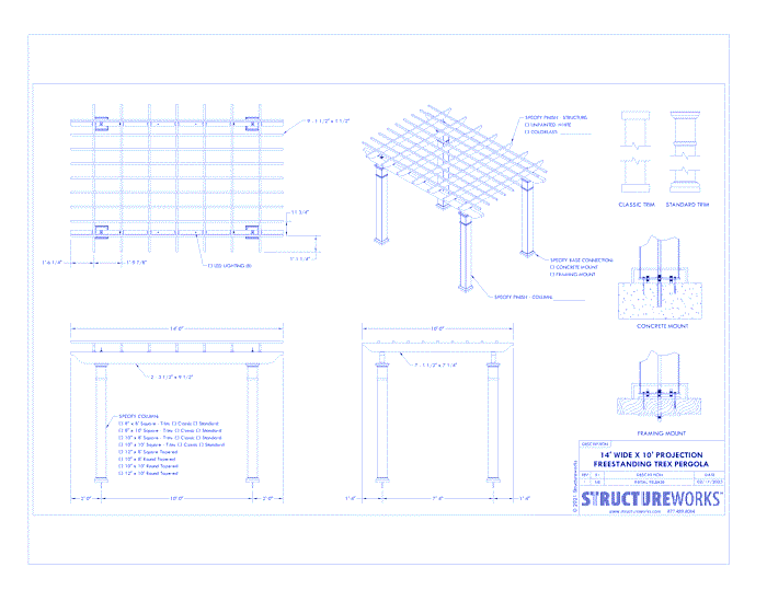 Trex Pergola: 14' W x 10' P Freestanding Trex Pergola