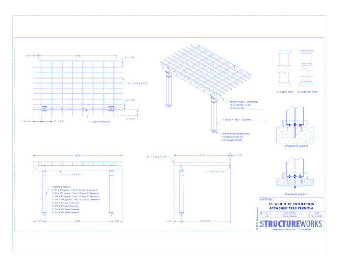 Trex Pergola: 16' W x 10' P Attached Trex Pergola
